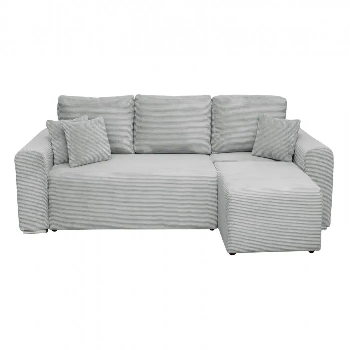 Coltar Canapea BEGA extensibil, cu arcuri si lada depozitare, colt interschimbabil, gri deschis, 240x153x80 cm