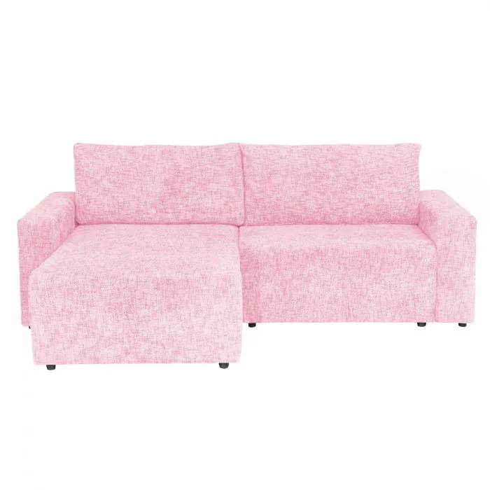 Coltar DALLAS ONE extensibil, cu lada depozitare, colt interschimbabil, roz, 258x173x90 cm