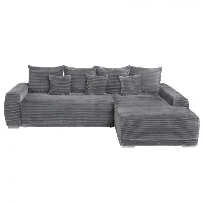 Coltar MARIBO L TILIA extensibil, cu arcuri si lada depozitare, colt dreapta, gri inchis, 282x205x92 cm