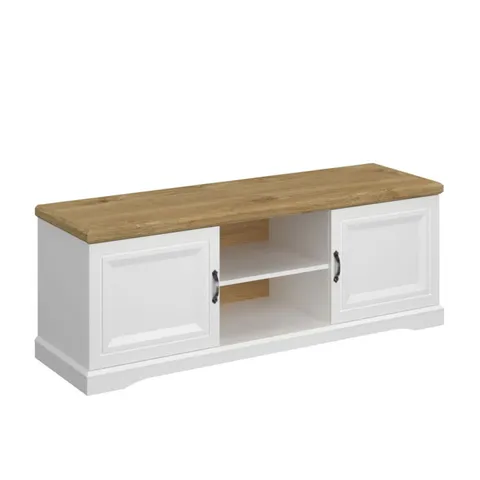 Comoda TV RIVA, 2 usi, alb + stejar harbor, 149,6x45x54,5 cm