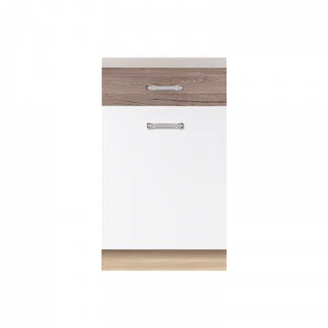 Corp inferior 50 ECO-4D, 2 sertare, corp stejar sonoma, fronturi alb lucios si stejar sanremo, 50x51x82 cm