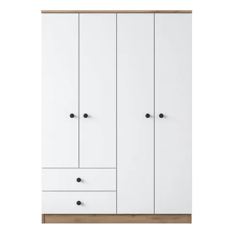 Dulap BA108, 4 usi, 2 sertare, nuc + alb, 120x42,5x170 cm