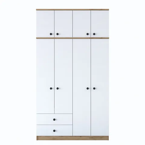 Dulap BA121, 8 usi, 2 sertare, nuc + alb, 120x42,5x216,8 cm