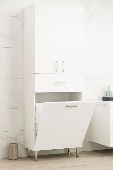 Dulap baie seria 021, 3 usi, 1 sertar, alb, 64x37x170 cm