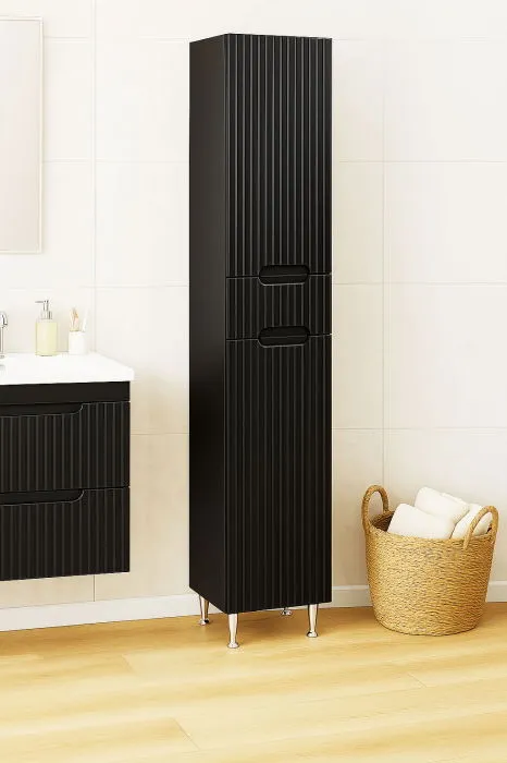 Dulap baie seria 033, front MDF, 2 usi, 1 sertar, negru, 30x31.6x180 cm