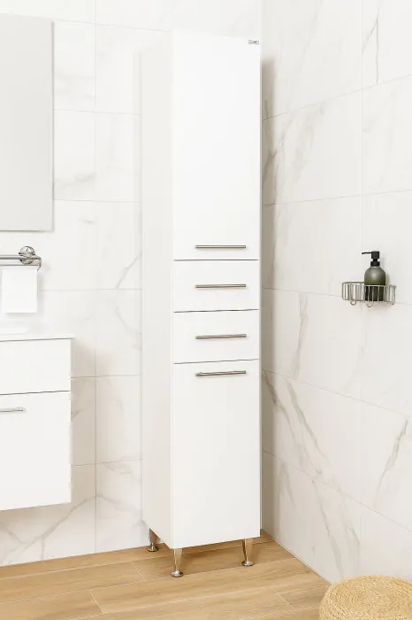 Dulap baie seria 001, front MDF, 2 usi, 2 sertare, alb, 30x31.6x180 cm