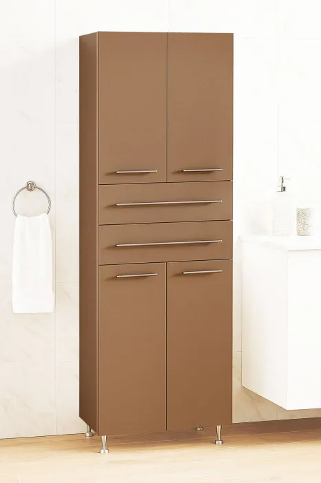 Dulap baie seria 008, front MDF, 4 usi, 2 sertare, cappuccino, 60x31.6x180 cm