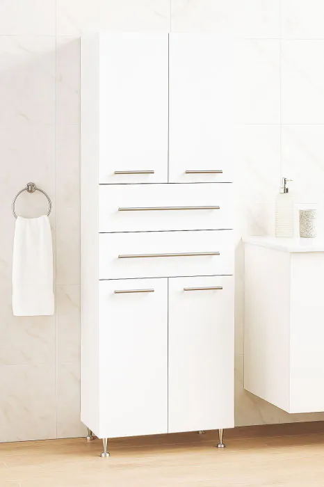 Dulap baie seria 008, front MDF, 4 usi, 2 sertare, montat, alb, 60x31.6x180 cm