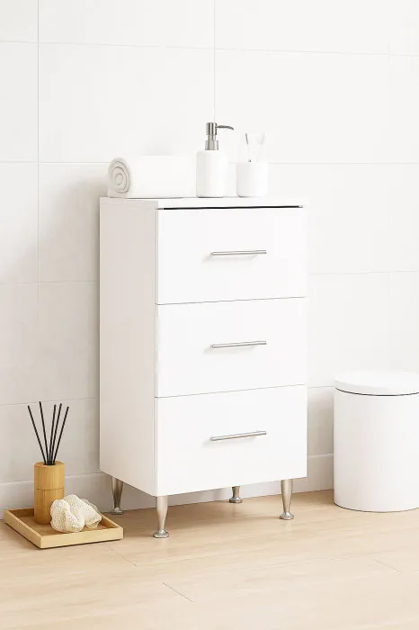 Dulap baie seria 012, front MDF, 3 sertare, alb, 40x31.5x100 cm