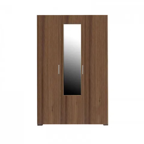 Dulap CORINNE 3 usi, 4 rafturi, bara de haine, oglinda, nuc, cant vanilie, 120x50x188 cm