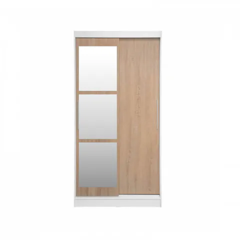 Dulap KOSS 02, cu usi glisante si oglinda, corp alb + usi sonoma, 100x60x200 cm