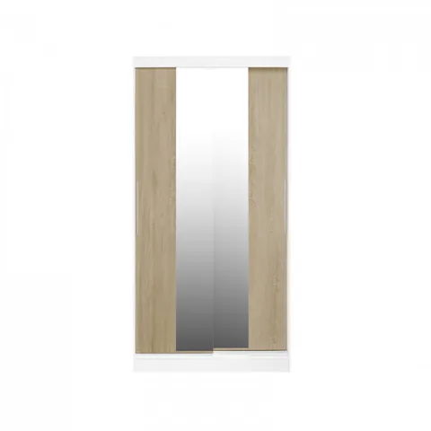 Dulap KOSS 04, cu usi glisante si oglinda, corp alb + usi sonoma, 100x60x200 cm