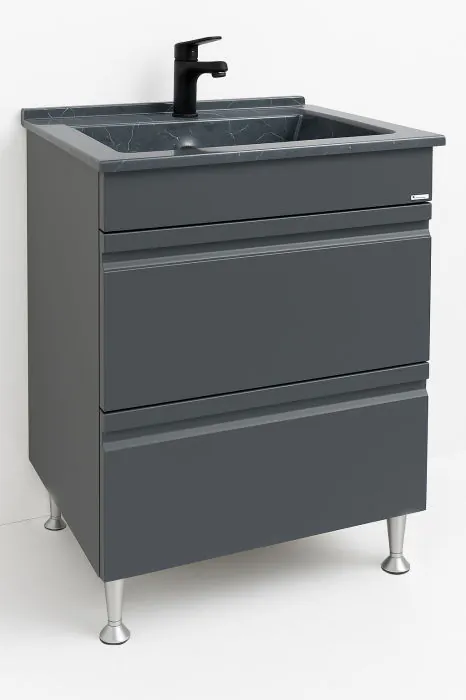 Set Baza front MDF si Lavoar granit seria 486, cu sertare, 60 cm, antracit