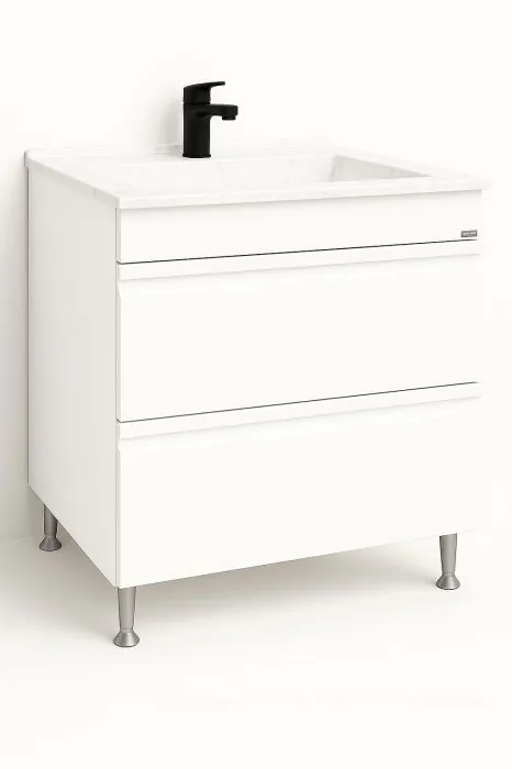 Set Baza front MDF si Lavoar granit seria 486, cu sertare, 80 cm, alb