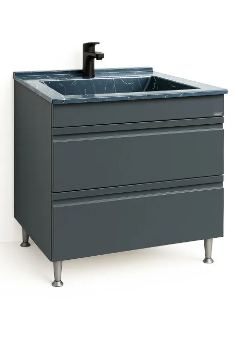 Set Baza front MDF si Lavoar granit seria 486, cu sertare, 80 cm, antracit