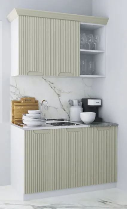 Set bucatarie SPACE 120 cm, 2 corpuri, blat termorezistent, fronturi MDF, crem