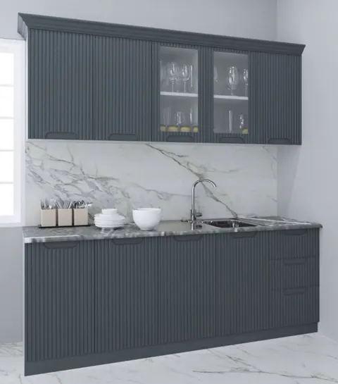 Set bucatarie SPACE 200 cm, 6 corpuri, cu sertare, blat termorezistent, fronturi MDF, antracit