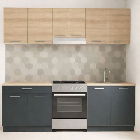 Set bucatarie GERMANIA 220 cm, 5 corpuri, 1 sertar, blat gros, antracit + sonoma