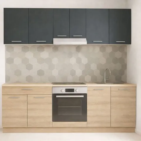 Set bucatarie GERMANIA 220 cm, 6 corpuri, corp cuptor, 1 sertar, blat gros, sonoma + antracit