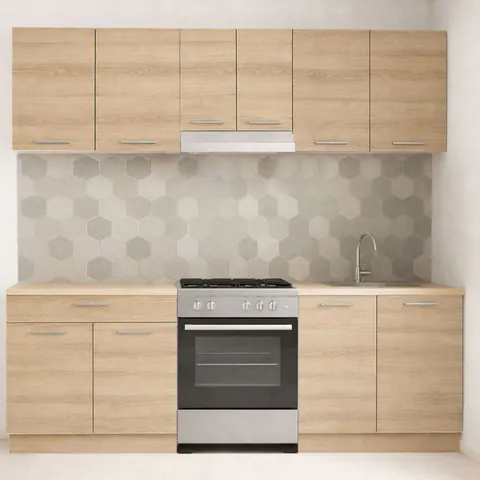 Set bucatarie GERMANIA 220 cm, 5 corpuri, 1 sertar, blat gros, sonoma