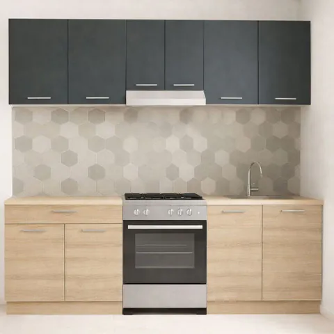 Set bucatarie GERMANIA 220 cm, 5 corpuri, 1 sertar, blat gros, sonoma + antracit