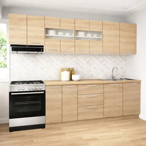 Set bucatarie GERMANIA 260 cm, 7 corpuri, 3 sertare, blat gros, sonoma