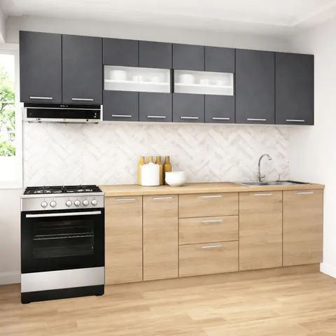 Set bucatarie GERMANIA 260 cm, 7 corpuri, 3 sertare, blat gros, sonoma + antracit