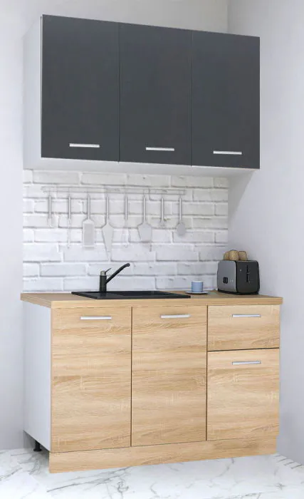 Set bucatarie GERMANIA 120 cm, 4 corpuri, 1 sertar, blat gros, sonoma + antracit