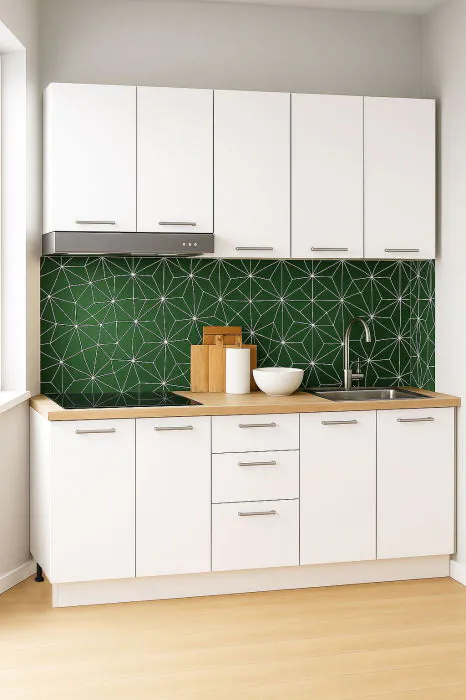 Set bucatarie GERMANIA 160 cm, 6 corpuri, 3 sertare, blat gros, alb