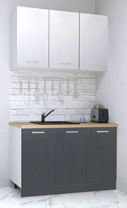 Set bucatarie GERMANIA 120 cm, 4 corpuri, blat gros, antracit + alb