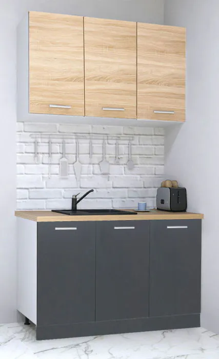 Set bucatarie GERMANIA 120 cm, 4 corpuri, blat gros, antracit + sonoma