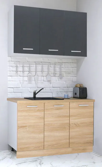 Set bucatarie GERMANIA 120 cm, 4 corpuri, blat gros, sonoma + antracit