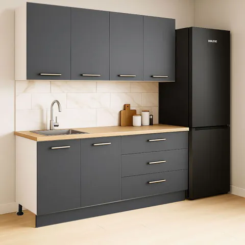 Set bucatarie GERMANIA 160 cm, 4 corpuri, 3 sertare, blat gros, antracit