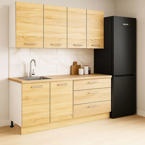 Set bucatarie GERMANIA 160 cm, 4 corpuri, 3 sertare, blat gros, sonoma