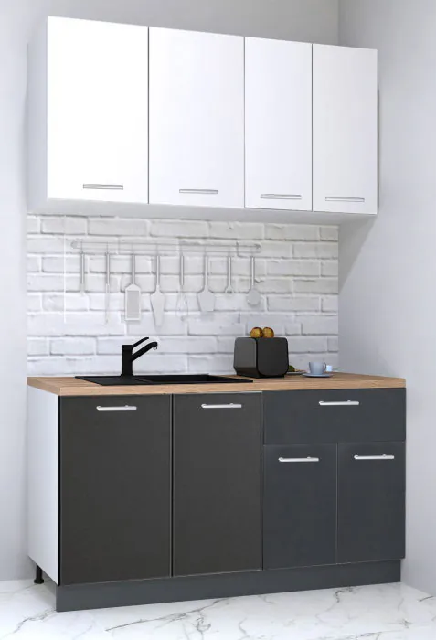 Set bucatarie GERMANIA 140 cm, 4 corpuri, 1 sertar, blat gros, antracit + alb