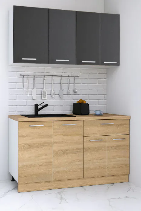 Set bucatarie GERMANIA 140 cm, 4 corpuri, 1 sertar, blat gros, sonoma + antracit