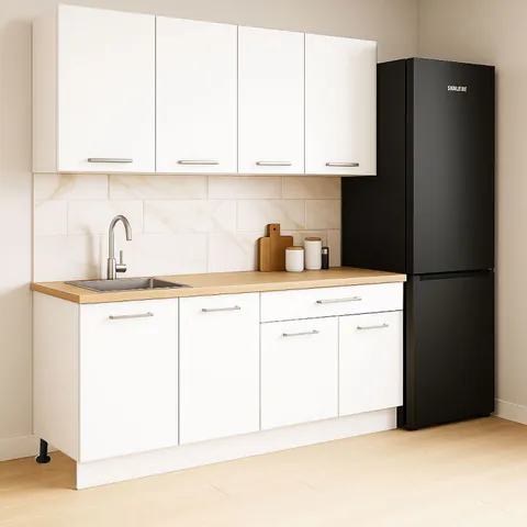 Set bucatarie GERMANIA 160 cm, 4 corpuri, 1 sertar, blat gros, alb