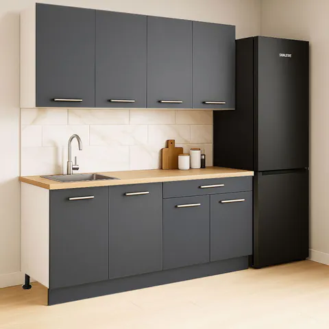 Set bucatarie GERMANIA 160 cm, 4 corpuri, 1 sertar, blat gros, antracit