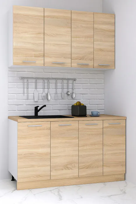 Set bucatarie GERMANIA 140 cm, 4 corpuri, blat gros, sonoma