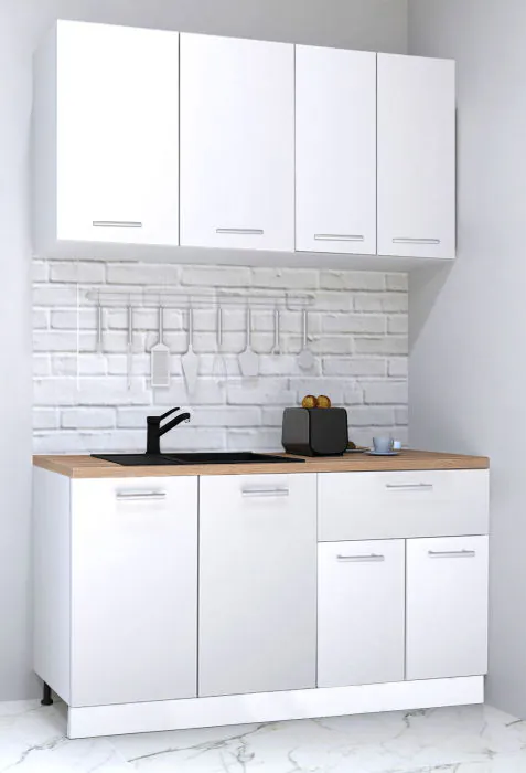 Set bucatarie GERMANIA 140 cm, 4 corpuri, 1 sertar, blat gros, alb