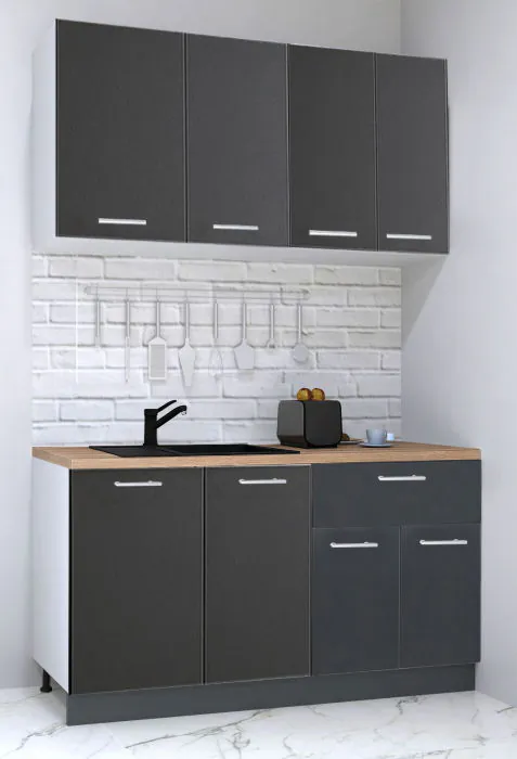 Set bucatarie GERMANIA 140 cm, 4 corpuri, 1 sertar, blat gros, antracit