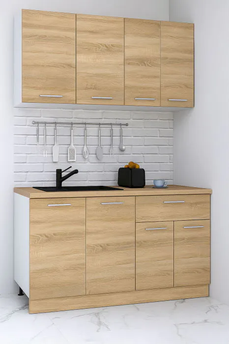 Set bucatarie GERMANIA 140 cm, 4 corpuri, 1 sertar, blat gros, sonoma