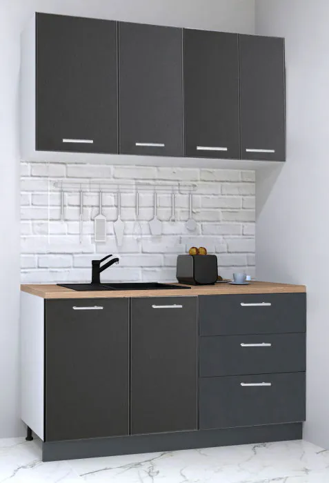 Set bucatarie GERMANIA 140 cm, 4 corpuri, 3 sertare, blat gros, antracit