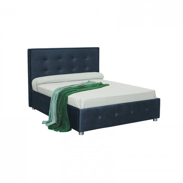 Pat tapitat 180x200 cm LUXOR, cu sezut rabatabil, spatiu depozitare, albastru inchis