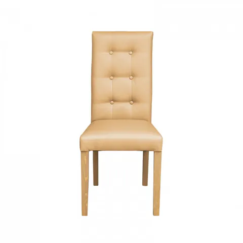 Scaun living TEO LUX, picioare lemn natur, piele ecologica bej, 46x60x98 cm