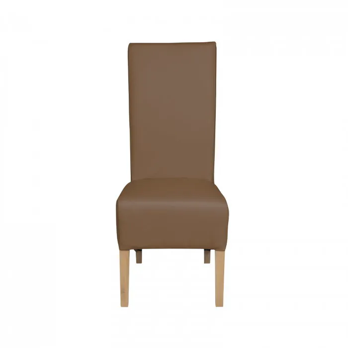 Scaun living VANESSA, picioare lemn natur, piele ecologica cappuccino, 47x60x110 cm