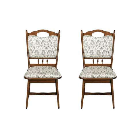 Set 2 scaune living FLANDER, cadru nuc + stofa print 02, 50x48x95 cm