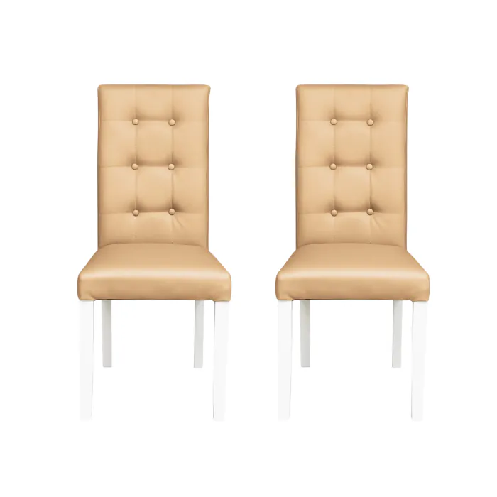 Set 2 scaune living TEO LUX, picioare lemn alb, piele ecologica bej, 46x60x98 cm