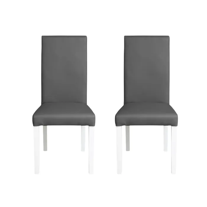 Set 2 scaune living TEO, picioare lemn alb, piele ecologica gri, 46x60x98 cm