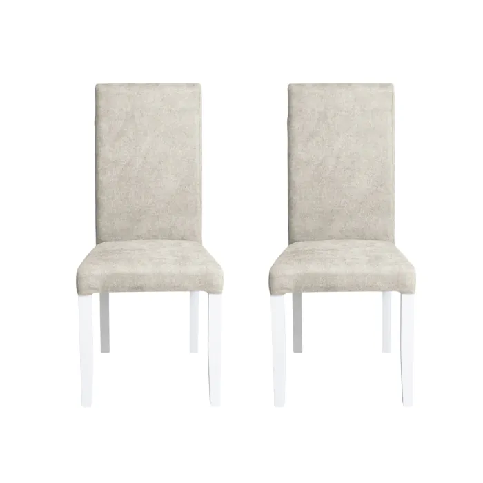 Set 2 scaune living TEO, picioare lemn alb, stofa crem, 46x60x98 cm